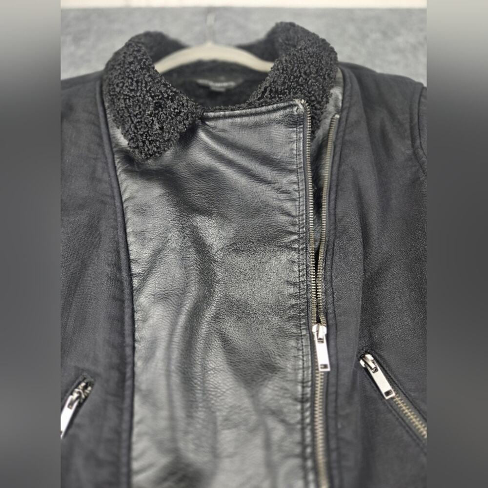 Rock & Republic Mixed Media Black Faux Leather Sherpa Moto Jacket XL #121